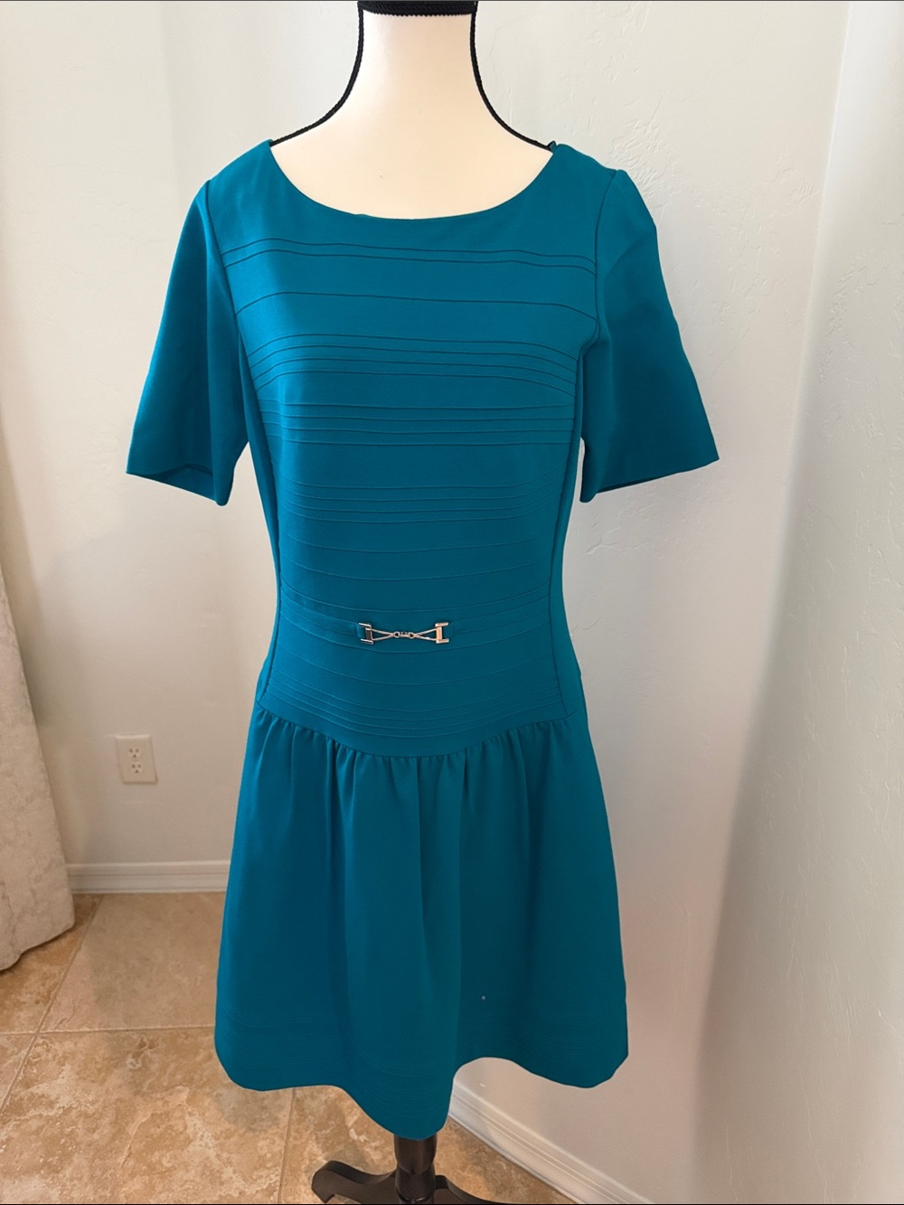White House Black Market Teal Fit-and-Flare Midi Dress